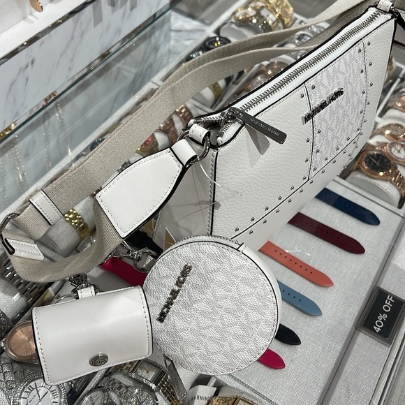 Michael Kors Jet Set Signature Logo Crossbody Bag with Case  Apple Airpods Pro® - Picture 2 of 16